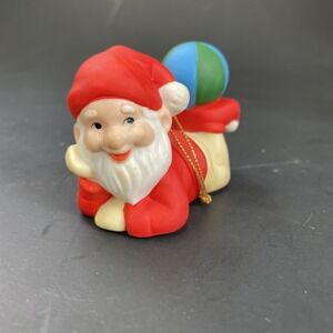Vtg Gnome‎ with Ball Christmas Ornament Santa Hat Holiday Elf